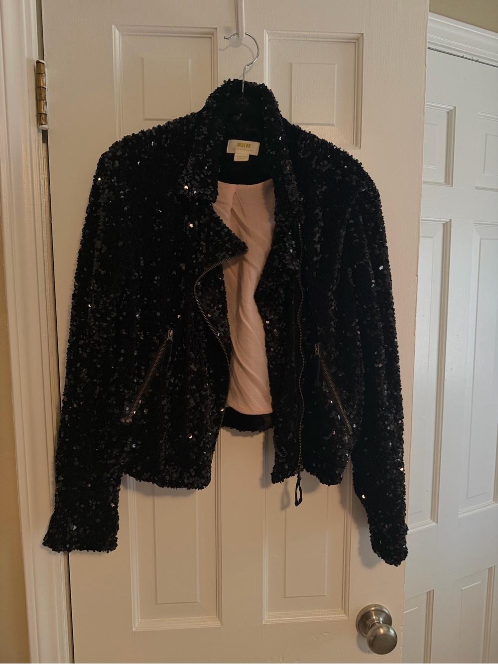 Maeve Black Sequin Bomber Jacket
